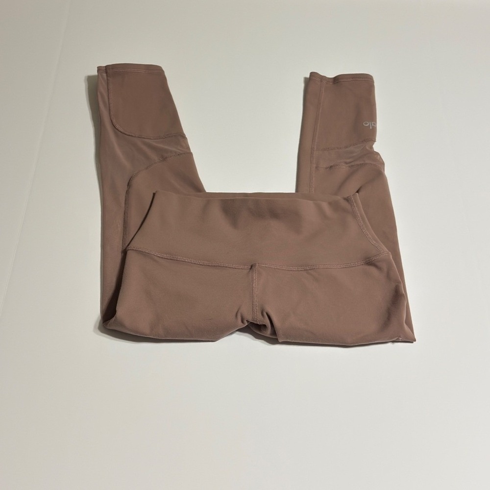 Alo Yoga High Waist Mesh Panel Leggings Mauve Brown Crop Tights - Picture 3 of 5